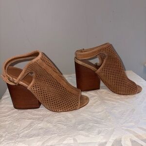 Tory Burch Brown Peep-Toe Block Heel Sandals Size 7